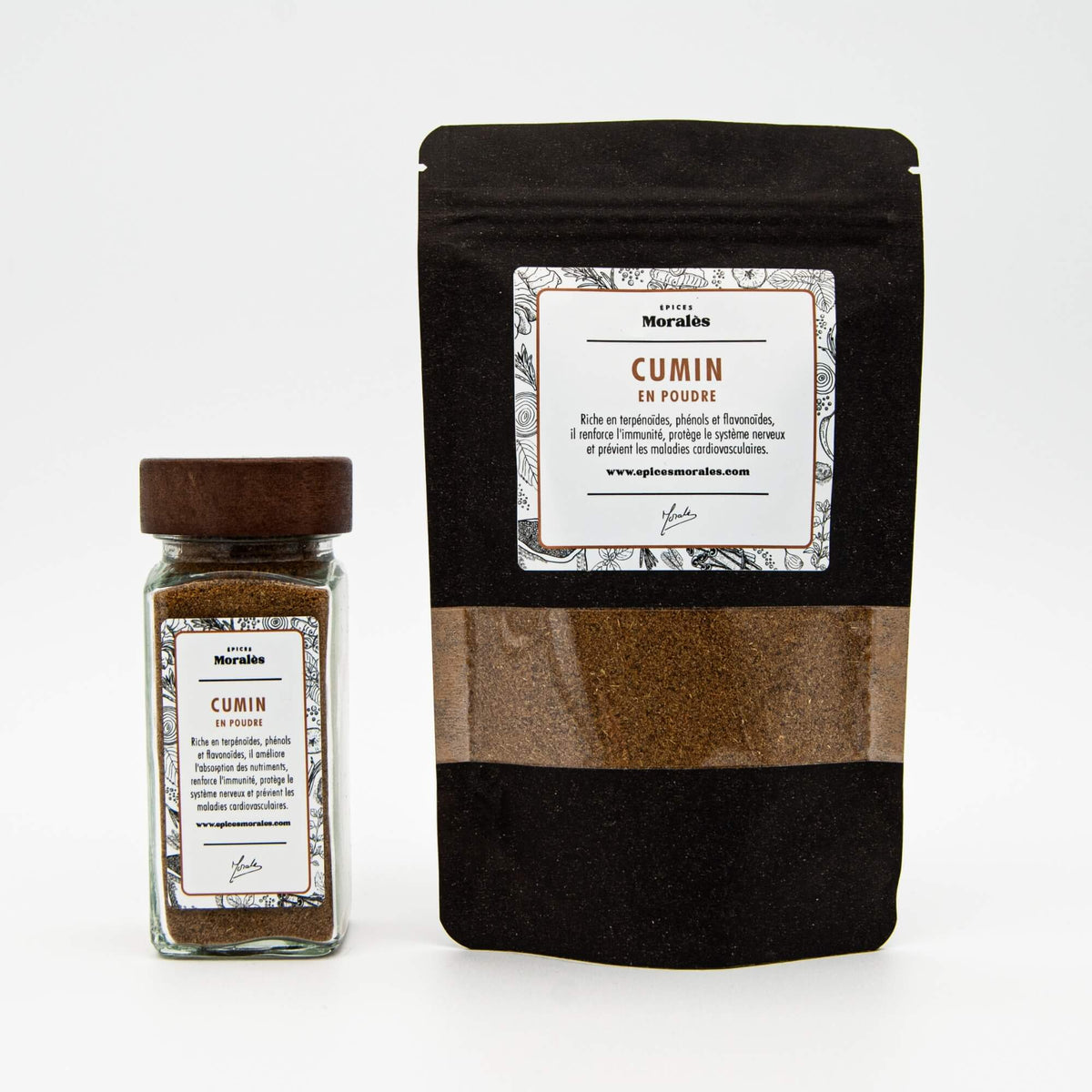 Fiole et recharge de cumin en poudre Épices Moralès, épice aromatique pour currys, tajines et sauces.