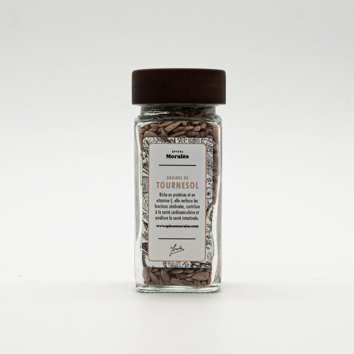 Fiole de graines de tournesol Épices Moralès, graines croquantes et dorées pour salades, pains et mueslis.