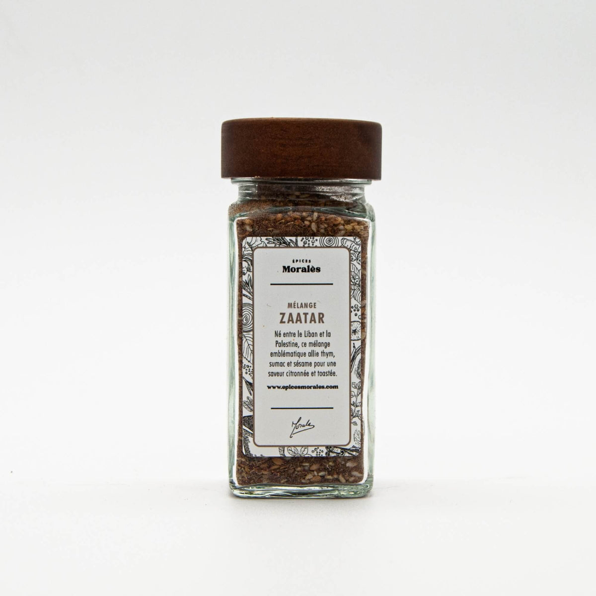 Fiole de mélange Zaatar Épices Moralès, association de thym, sumac et sésame pour saveurs libanaises authentiques.