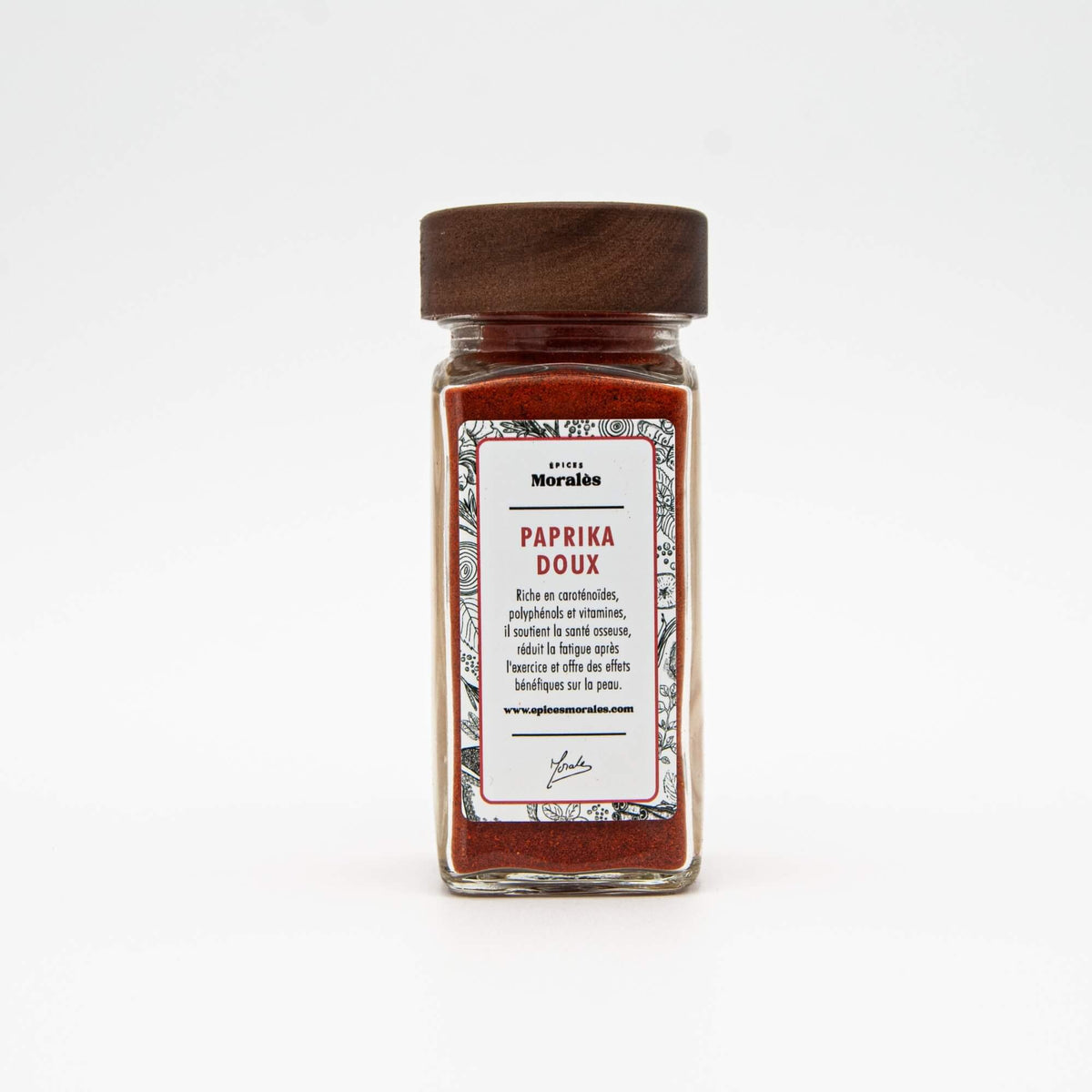 Fiole de paprika doux “Précieux” Épices Moralès, poudre rouge au goût sucré et fumé pour vos plats.