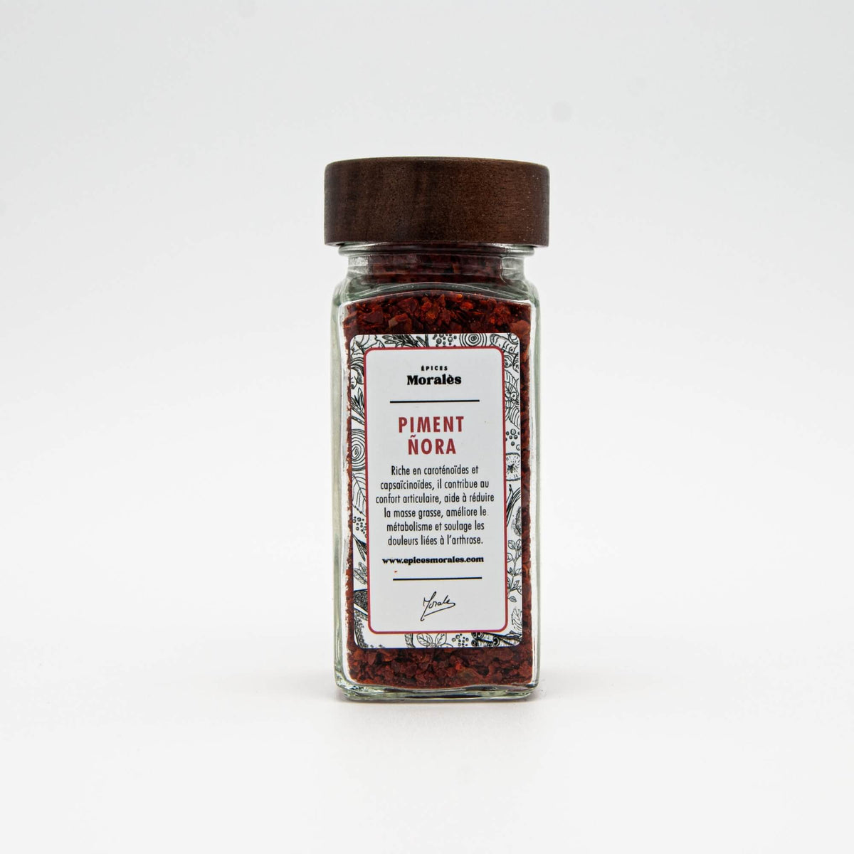 Fiole de piment Nôra “Poivron” Épices Moralès, piment doux espagnol à la saveur fruitée et légèrement fumée.