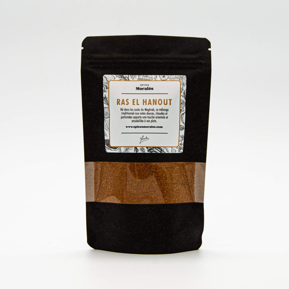 Recharge de Ras el Hanout Jaune Épices Moralès en sachet kraft refermable, épice du couscous et des tajines.